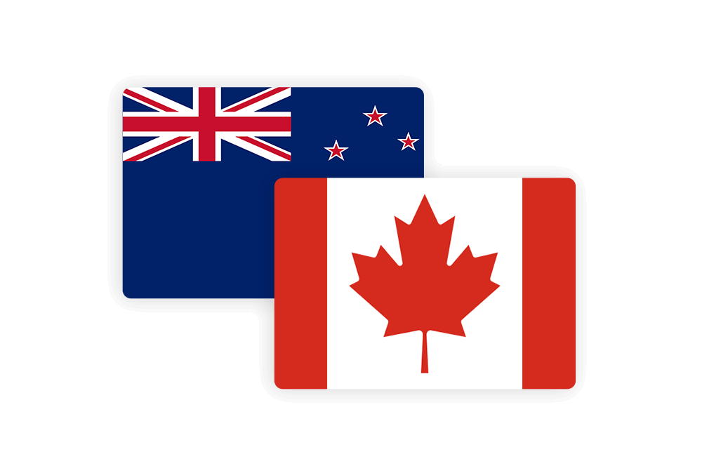 An illustration of the New Zealand and Canadian flags An illustration of the New Zealand and Canadian flags