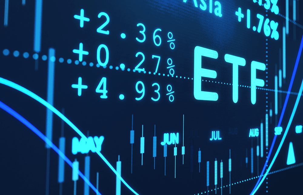 The word ETF written on a computer